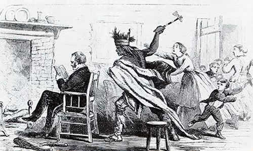 A contemporary drawing of what the artist imagined the Whitman Massacre looked like