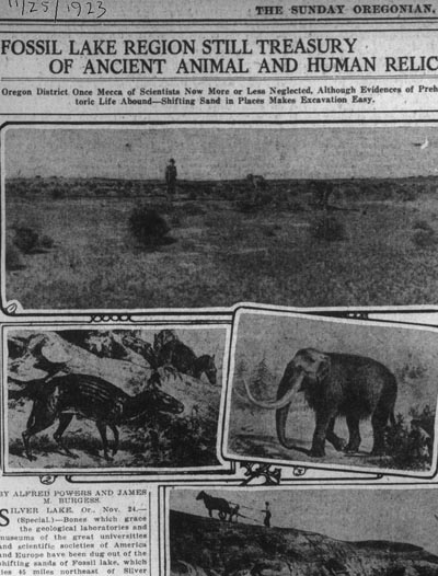 Newspaper article on Fossil Lake, 1923