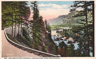 Postcard image of Columbia River Highway near Eagle Creek.