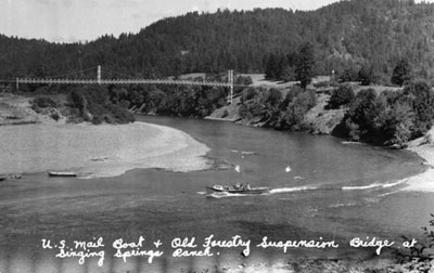 The suspension bridge at Agness at which "Crazy Hugo" Mayer received the head injury that is believed to have caused his insanity. Old Agness bridge across Rogue River. "Crazy Hugo" Mayer was hit on the head with a wrench while helping build this bridge.