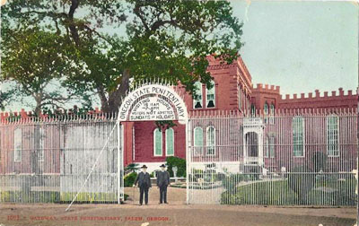A 1920s picture of the Oregon State Penitentiary, from a hand-tinted postcard.