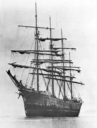 The Prussian (German) barque Mimi was stranded on the north Oregon coast on Feb. 13, 1913, and looked like this until its salvage disaster in mid-April. Prussian (German) barque Mimi shortly after being grounded on the Oregon Coast in February 1913.