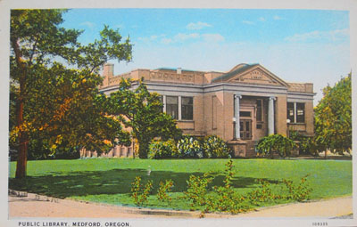 Carnegie public library, Medford, Oregon. Hand-tinted postcard view. Carnegie public library, Medford, Oregon. Hand-tinted postcard view.