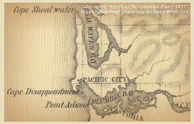 Vintage-1855 map of the Columbia River bar, before it had been tamed by jetties and dredging.