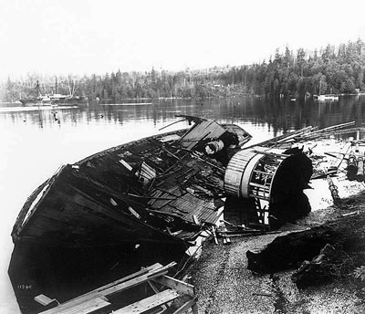 A sad end to a really nice and historic riverboat. This is the remains of the Fleetwood, left to rot on a Vashon Island beach in the late 1890s. A sad end to a really nice and historic riverboat. This is the remains of the Fleetwood, left to rot on a Vashon Island beach in the late 1890s.