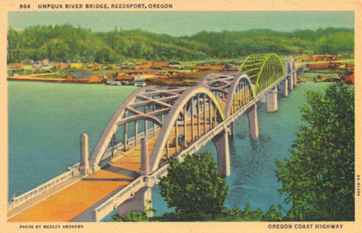 Conde McCullough's swing-span bridge across the Umpqua River at Reedsport.