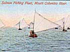 Boats of the Astoria fishing fleet, with the help of both wind and incoming tide, race away from the dangers of the Columbia River Bar in this postcard image from around the turn of the century.