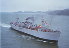 One of the two surviving Liberty Ships, the S.S. Jeremiah O'Brien, under way.