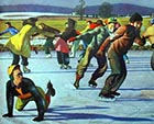 A painting of the iconic Midwest scene of skaters sporting on a frozen lake. This is a scene that has never been seen in the Willamette Valley of Oregon ... except for that one time, in 1949.