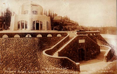 Postcard image of Crown Point Vista House showing Italian stonemasons' work.