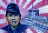 This is Meiji Tagami, commander of the Japanese Imperial submarine I-25, with his boat. Mr. Tagami, whose remains lie with those of his boat off the island of Vanatu, is the only enemy commander in history to have directly attacked Oregon soil.