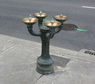 A Benson Bubbler drinking fountain in downtown Portland, one of the fountains commissioned 99 years ago by industrialist Simon Benson. A Benson Bubbler drinking fountain