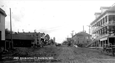 Aurora Colony, main street, circa 1910. Aurora Colony, main street, circa 1910.