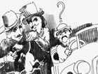 Artist Leland John of Oregon City sketched this scene from one of Reub Long's adventures. The city man in the car is wondering what Reub and his neighbor are doing; they've got a big, fierce, live rat and a bucket of whitewash, and -- "Never mind. Drive on, James."
