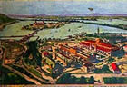 The front cover of “Glimpses of the Lewis and Clark Exposition,” a souvenir booklet printed for the event by a Chicago publisher, shows a hand-painted overview of Guild’s Lake when the Exposition was under way on its shores in 1905.