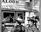 The Portland Morning Oregonian's staff artist, Stan Lee, inked this illustration of the showdown between the Vigilantes and the Moonshiners that ended Vigilante rule in Crook County for good.