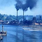The C.D. Johnson sawmill as seen from the bay in Toledo, shortly after it had been sold to Georgia-Pacific in the 1950s.