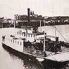 The Stark Street Ferry as it appeared in the 1870s. Twenty years earlier, when Mortimer Stump was murdered on the ferry's deck, it was a smaller craft, powered by mules on a treadmill.