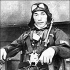 Nobuo Fujita in his flight suit with parachute on, during the war. Fujita flew the tiny submarine-launched float plane that dropped four bombs on the state of Oregon -- the only wartime airstrike on continental U.S. territory, ever.