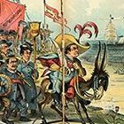 A political cartoon from an 1896 issue of Puck Magazine showing Populist candidate William Jennings Bryan at the head of Coxey’s ragtag army, eyeing the White House. (Image: Puck/ Library of Congress)