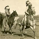 Cayuse Tribe members ride the track at the Pendleton Round-Up, probably sometime in the 1920s. (Image: Lee Drake/ UO Archives) 